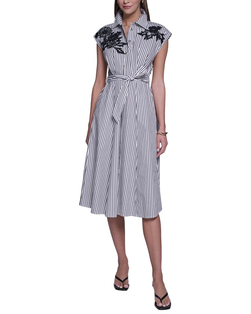 Halston Midi Stripped Shirt Dress In Black/white