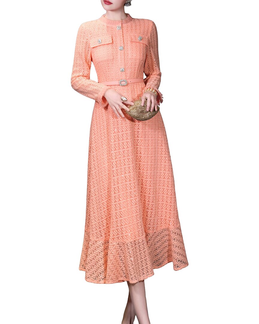 Burryco Long Sleeve Midi Dress In Coral