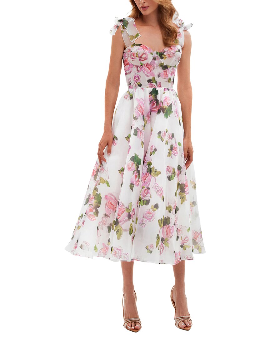 Homeyee Midi Dress In White & Pink Print