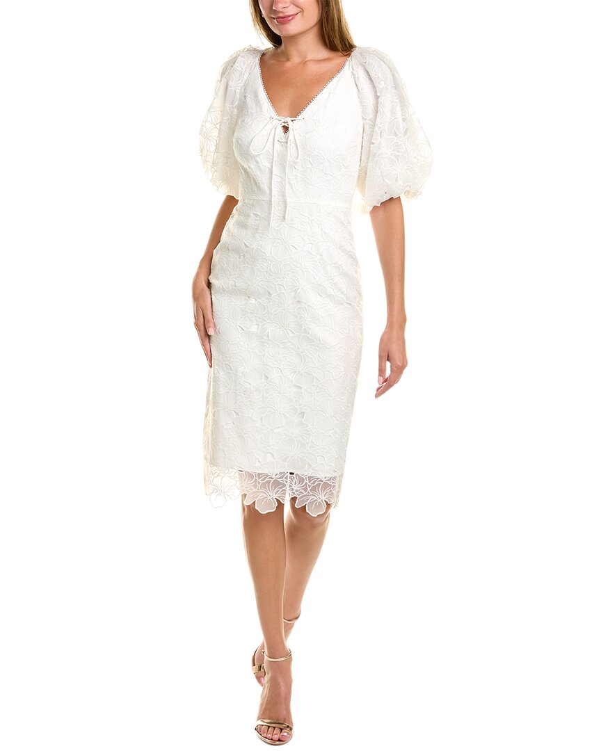 Shop ml Monique Lhuillier Embroidered Midi Dress In White
