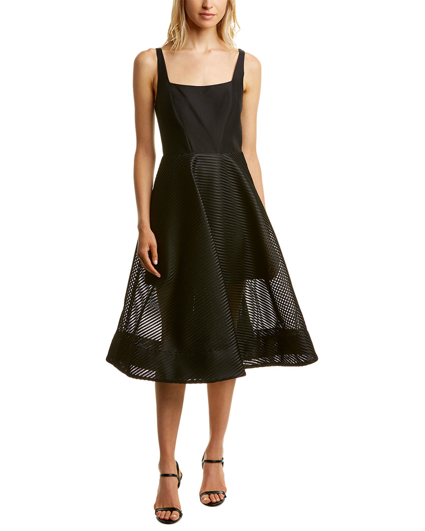 Image of Halston Heritage Striped Mesh Silk-Blend Midi Dress