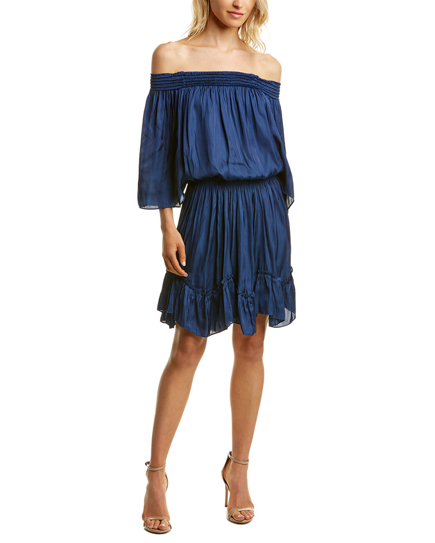Image of Halston Heritage Off-The-Shoulder Smocked Mini Dress