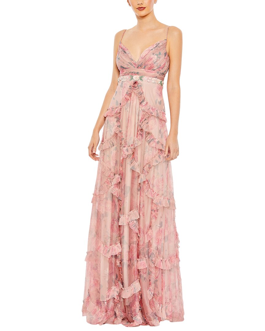 Mac Duggal Ruffled Sleeveless V Neck A-line Gown