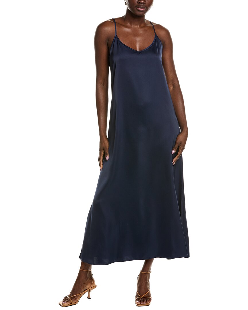Point Satin Slip Dress In Blue