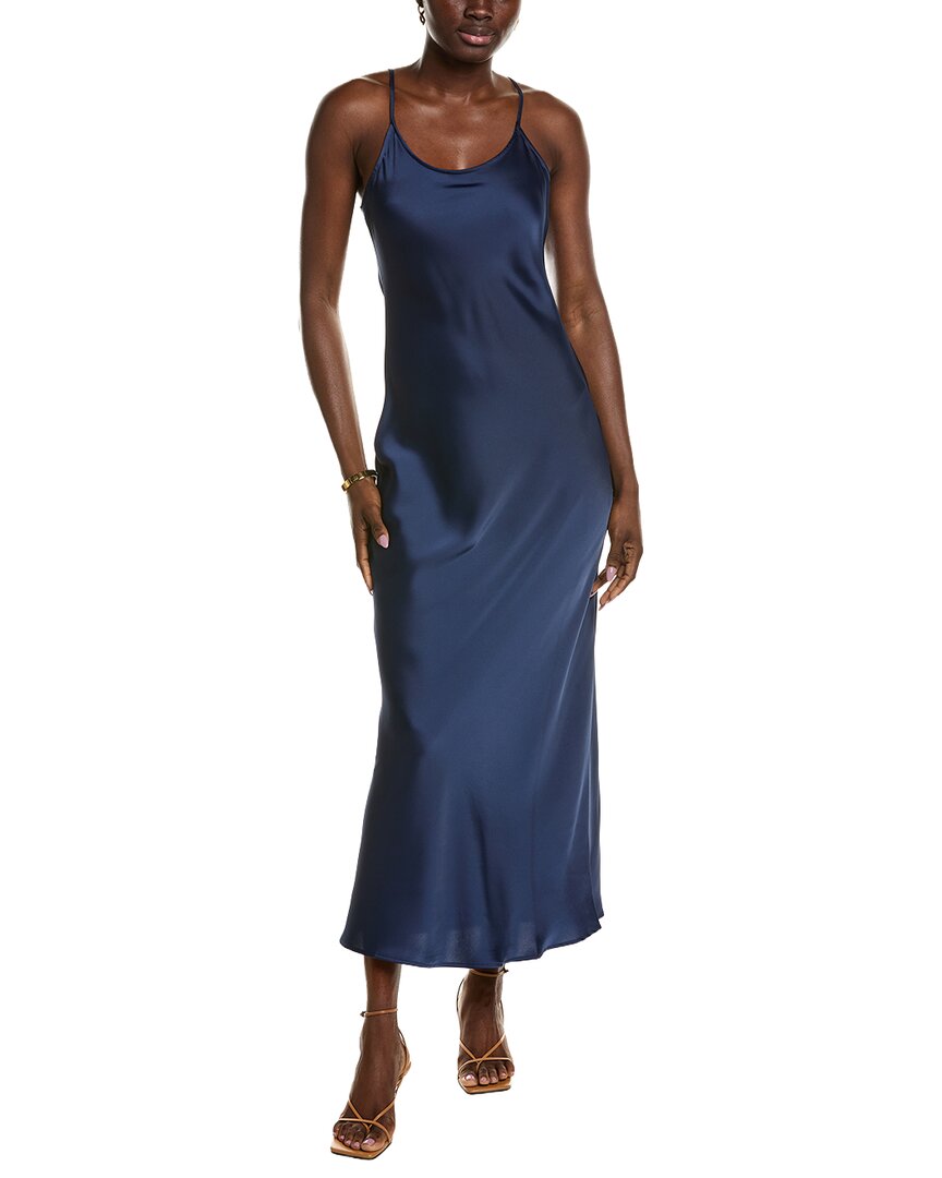 Point Satin Straight Dress In Blue