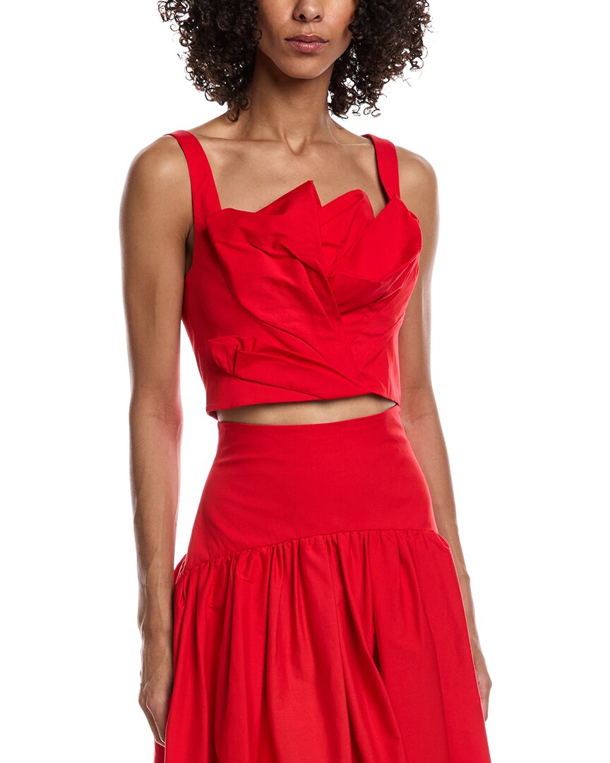Lela Rose Draped Tulip Crop Tank Top In Red