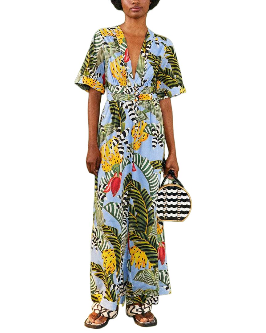 Farm Rio Striped Bananas Blue Jumpsuit