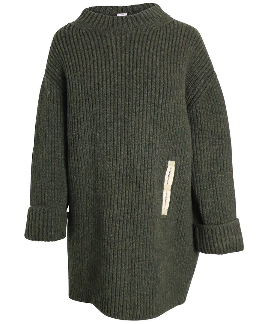 Celine Contrast Pocket Chunky Sweater (authentic Pre-loved) In Green