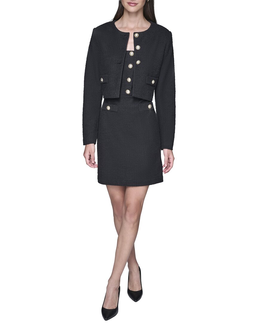 Karl Lagerfeld Knit Tweed Crop Jacket In Black