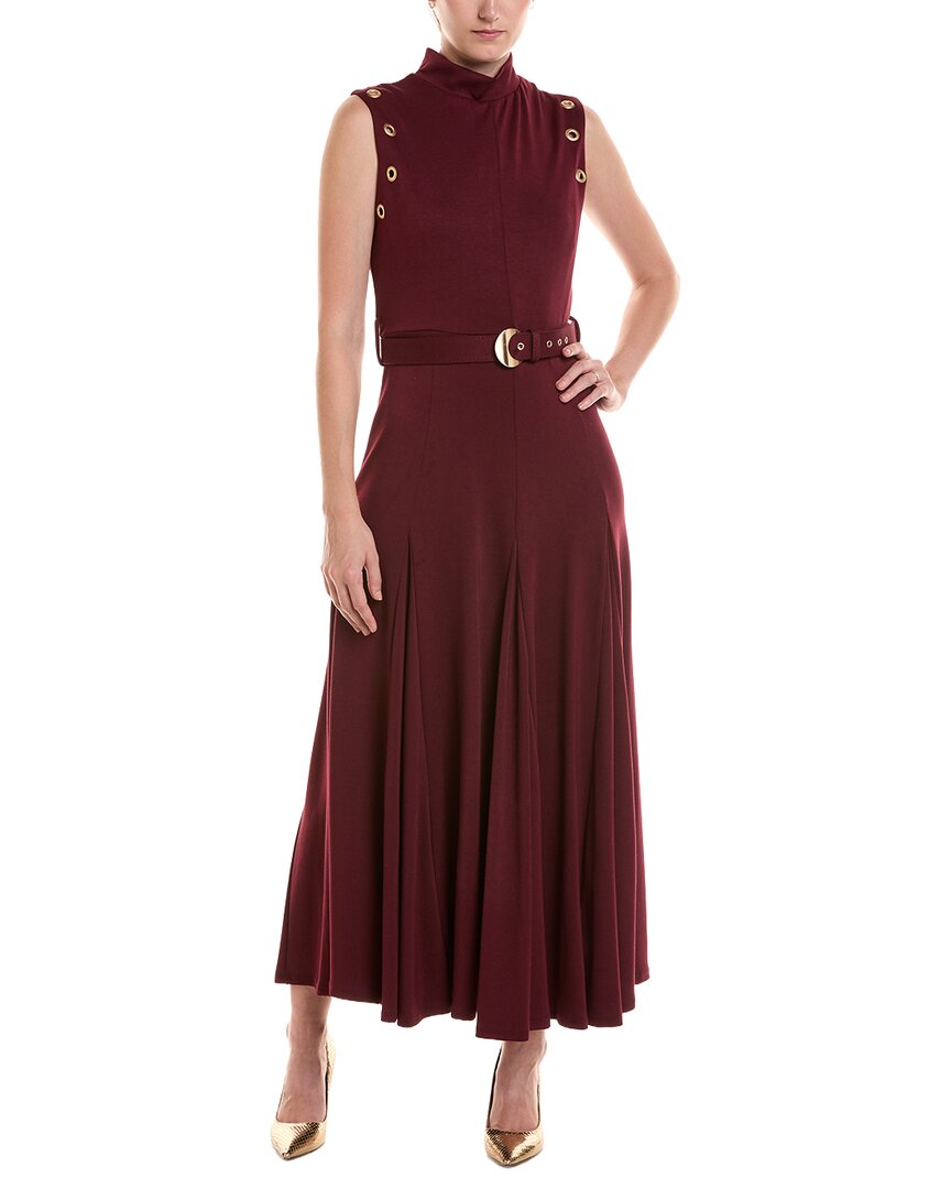 Taylor Mock Neck Solid Midi Dress In Burgundy