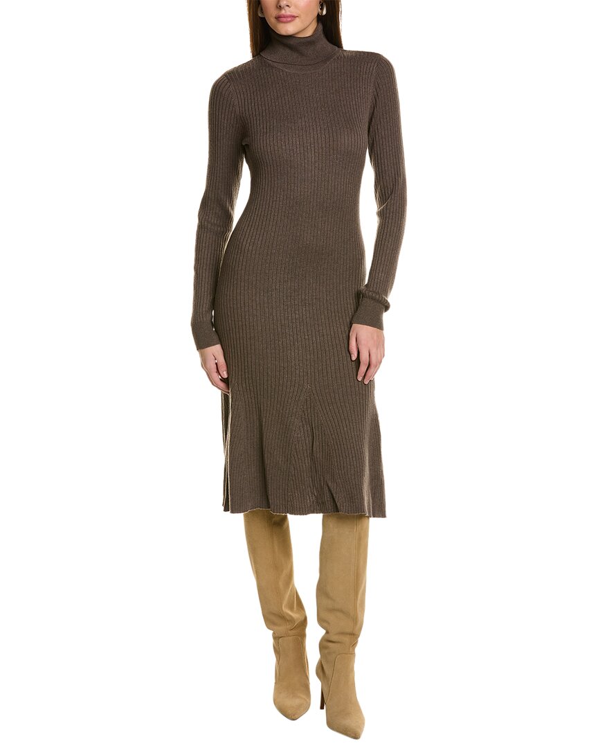 Donna Karan Turtleneck Wool-blend Sweaterdress In Beige