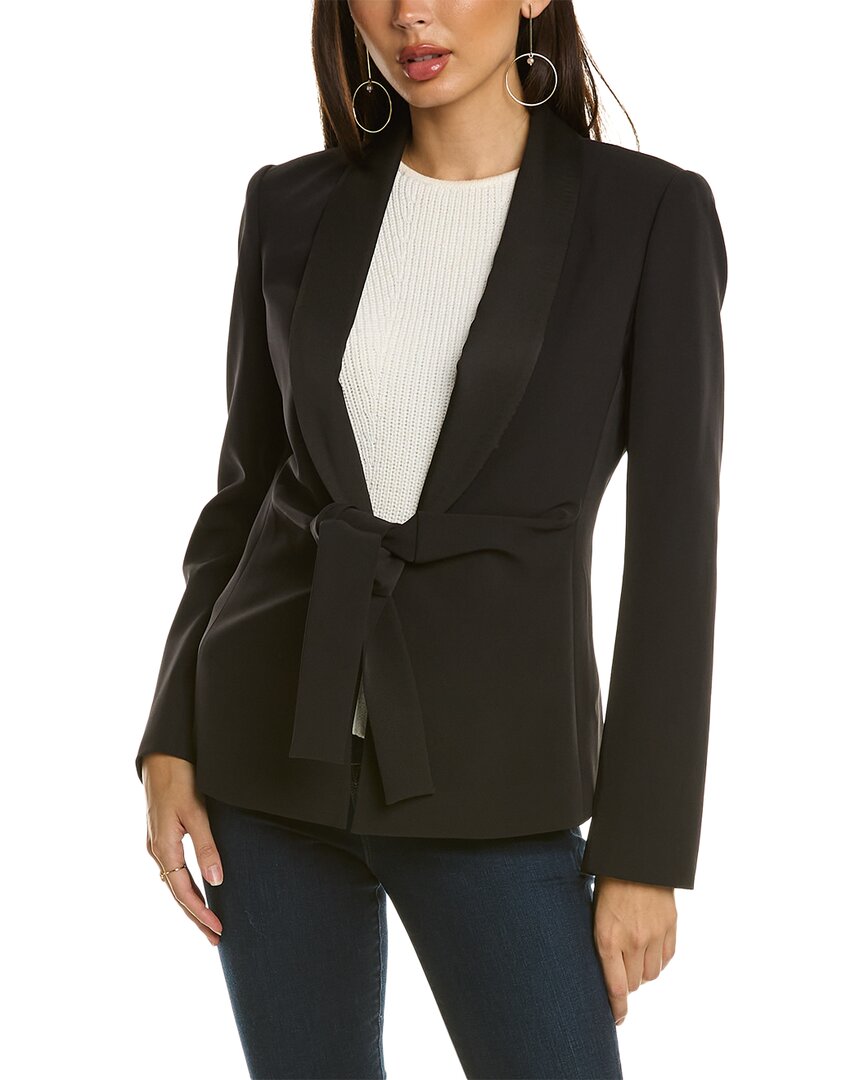 Shop Donna Karan Satin Collar Tie-front Blazer In Black