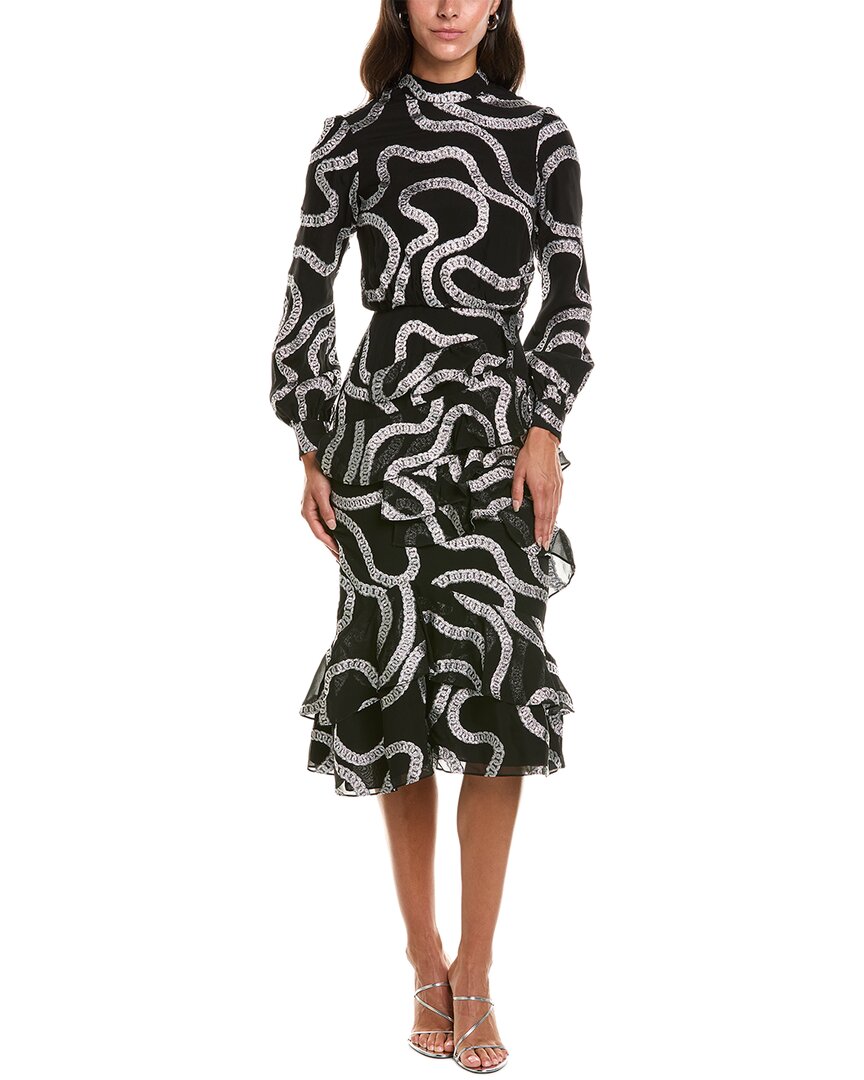 Saloni Isa Chains Jacquard Silk-blend Midi Dress In Black