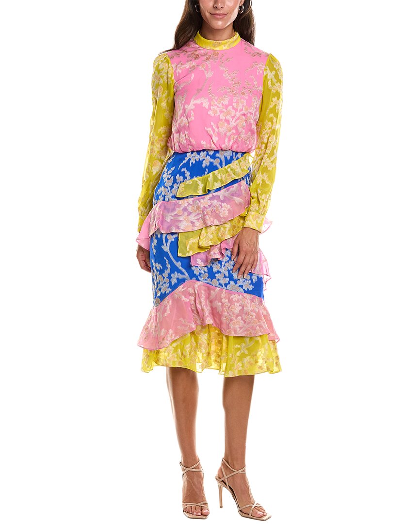 Saloni Isa Tree Jacquard Midi Dress In Yellow