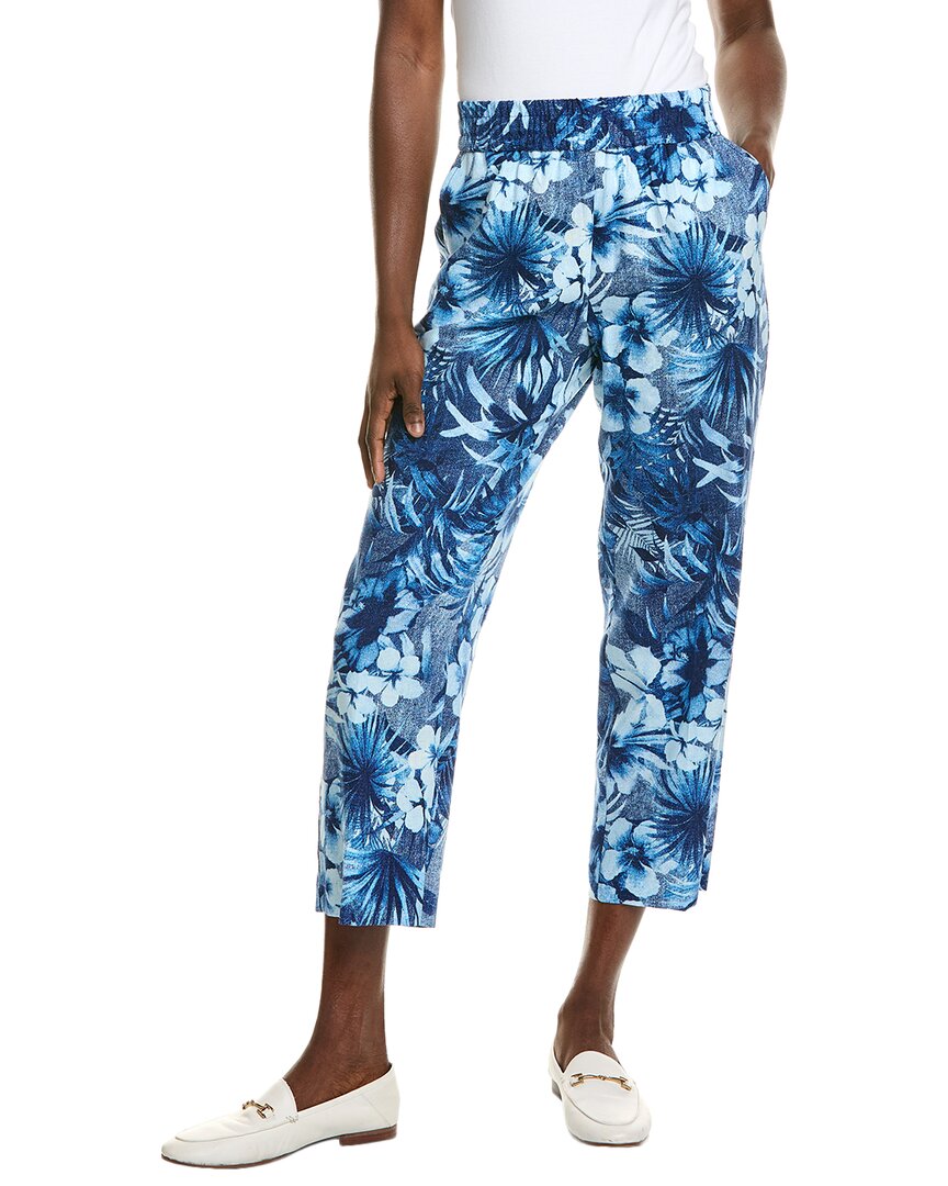 Jones New York Pull-on Slash Pocket Crop Linen-blend Pant In Blue