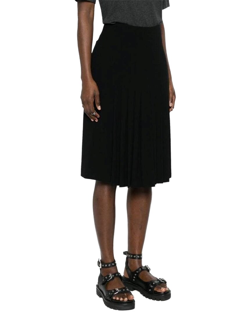 Chanel 90s Black Wool High-waist Pleated Flared Skirt