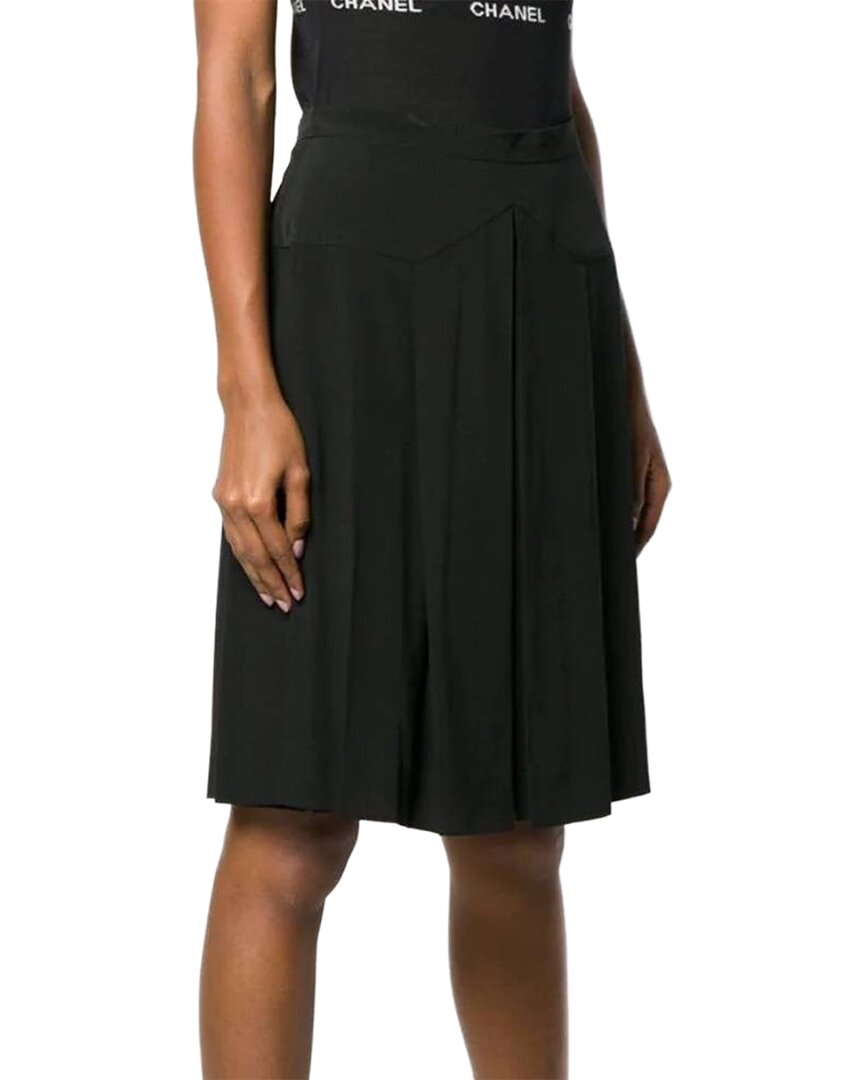 Chanel 90s Silk High-waist Pleated Above-knee Skirt In Black