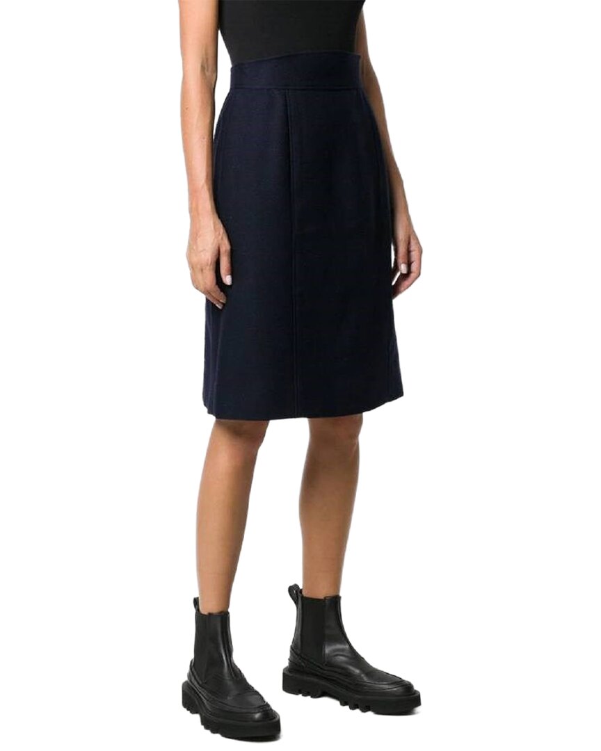 Chanel 80s Textured Wool & Silk High-waist Straight Skirt In Blue