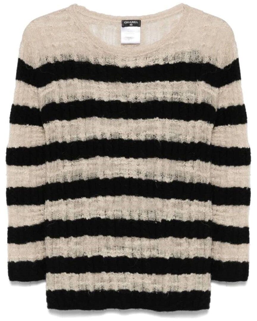 Chanel 2010sstriped Cashmere Blend Open-knit Sweater In Multi