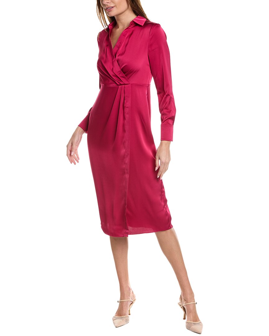 Shop Nicole Miller Satin Faux Wrap Dress In Pink