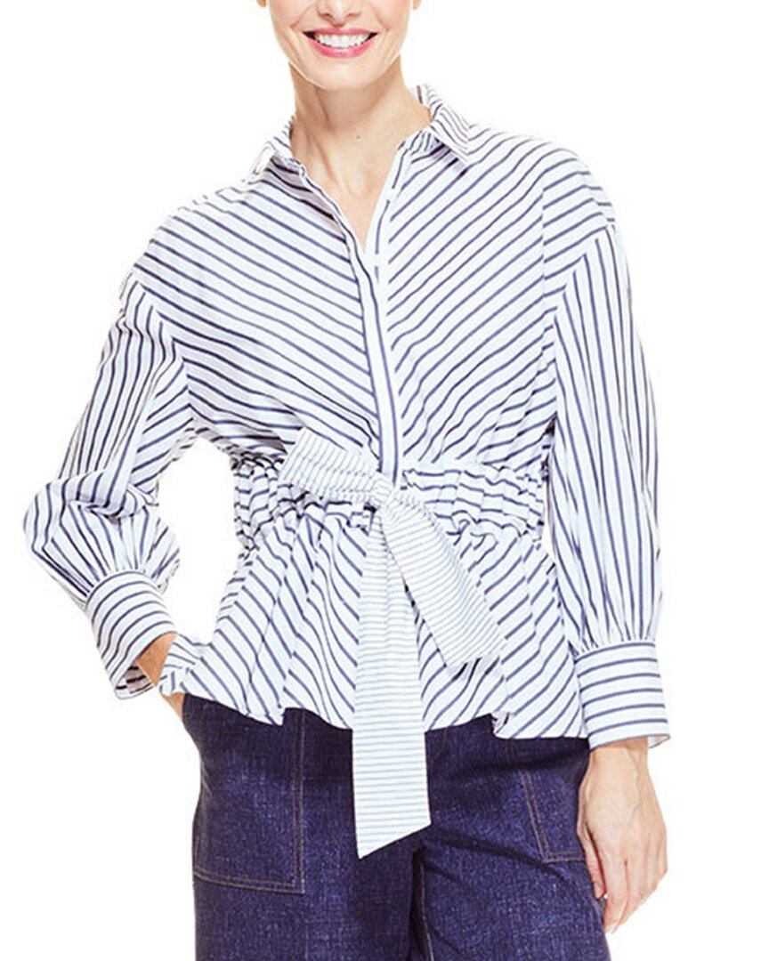 Shop Pearl By Lela Rose Poplin Full Sleeve Belted Top