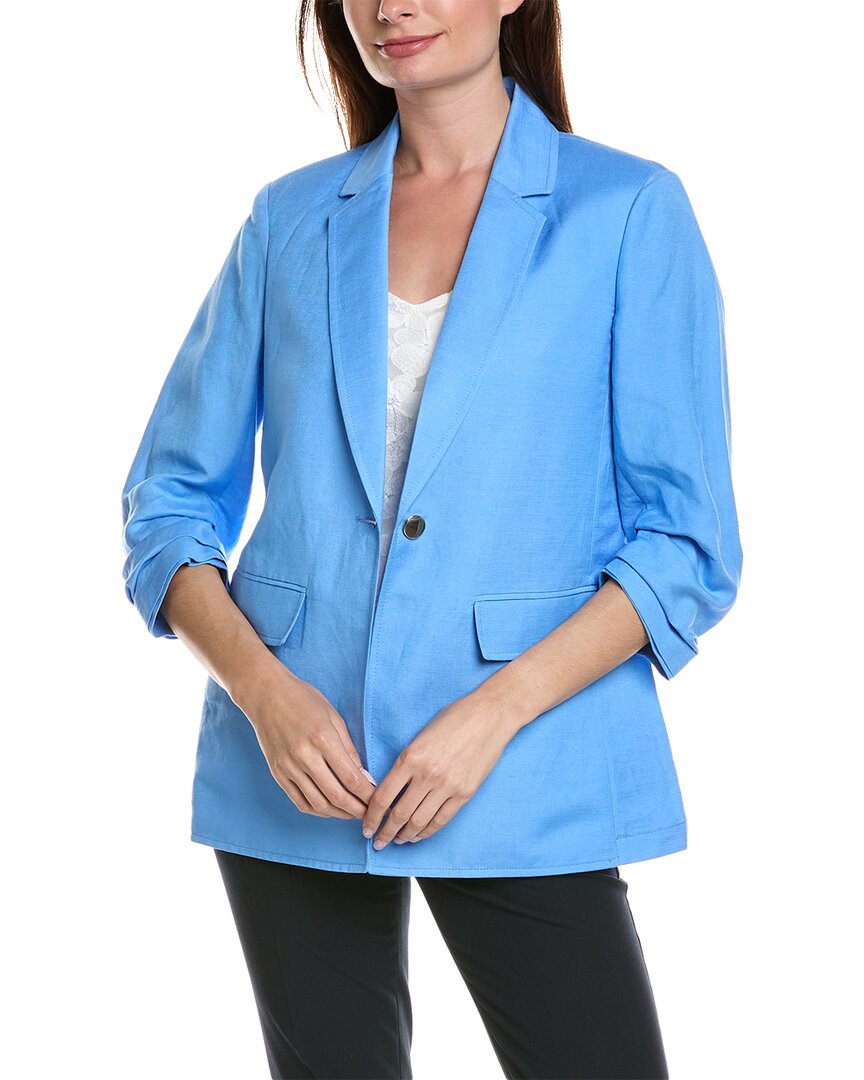 Shop Anne Klein One-button Linen-blend Jacket In Blue