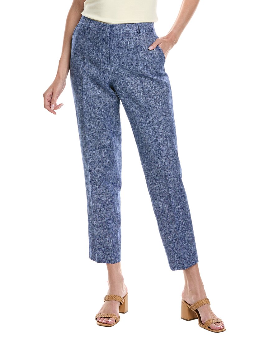 Shop Anne Klein Straight Linen-blend Ankle Pant In Blue