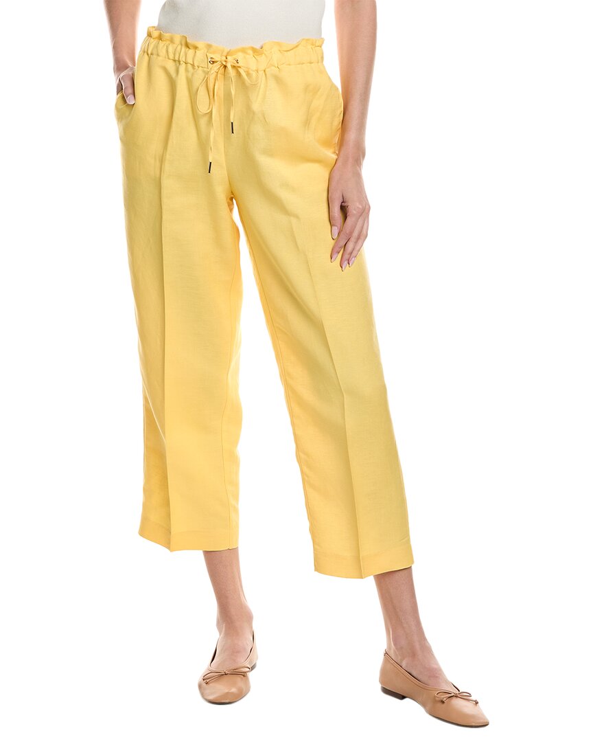 Shop Anne Klein Drawstring Linen-blend Crop Pant In Yellow