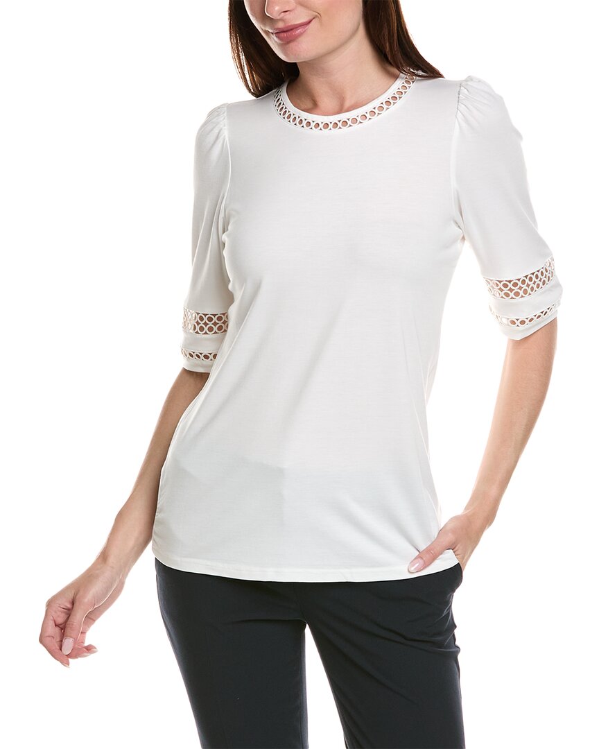 Shop Anne Klein Lace Trim T-shirt In White