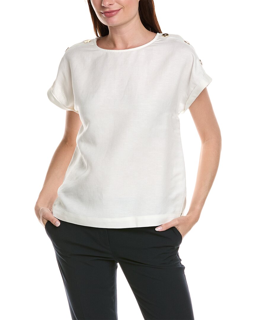 Shop Anne Klein Button Shoulder Linen-blend Blouse In White