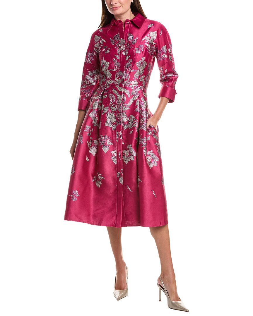Teri Jon By Rickie Freeman Metallic Jacquard Floral Shirtdress In Pink