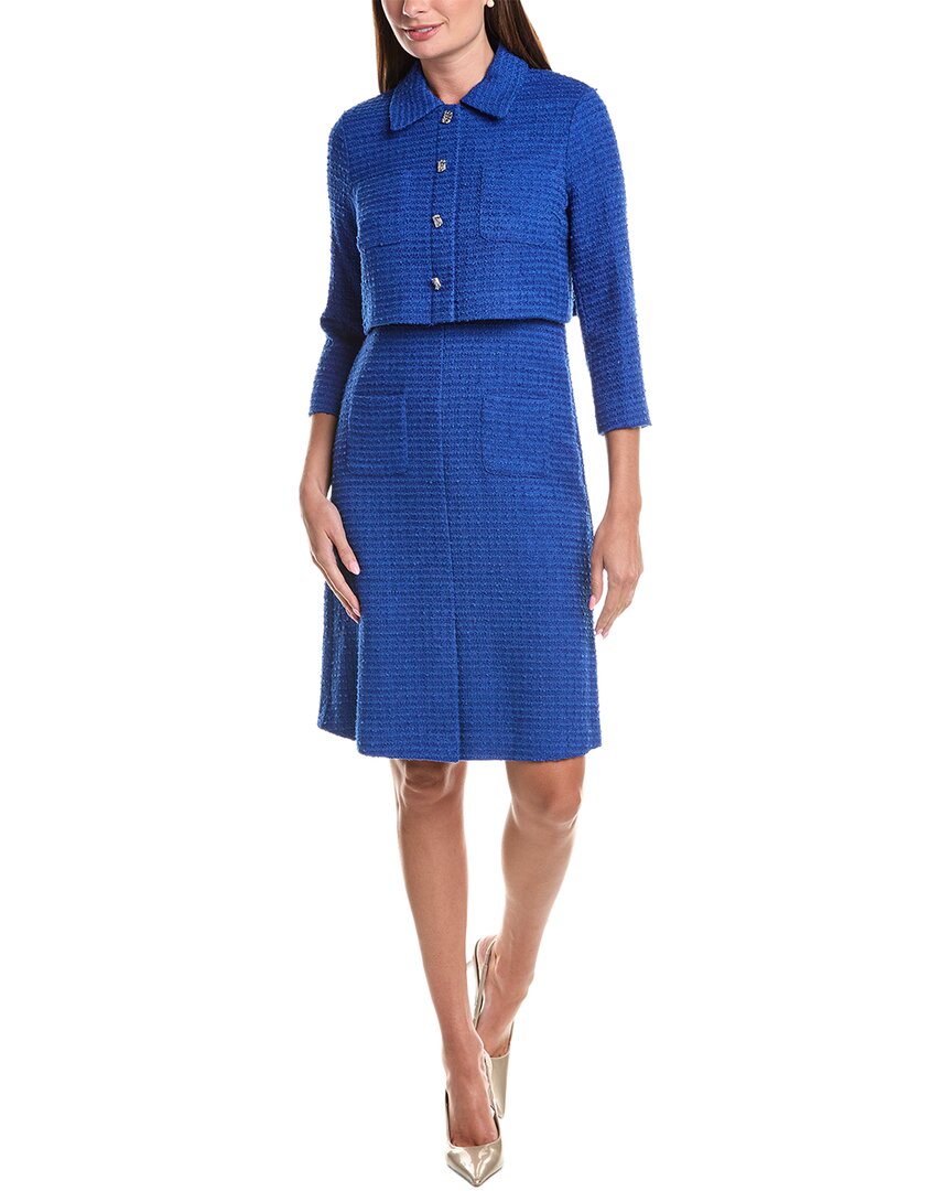 Teri Jon By Rickie Freeman Boucle Sheath Dress In Blue
