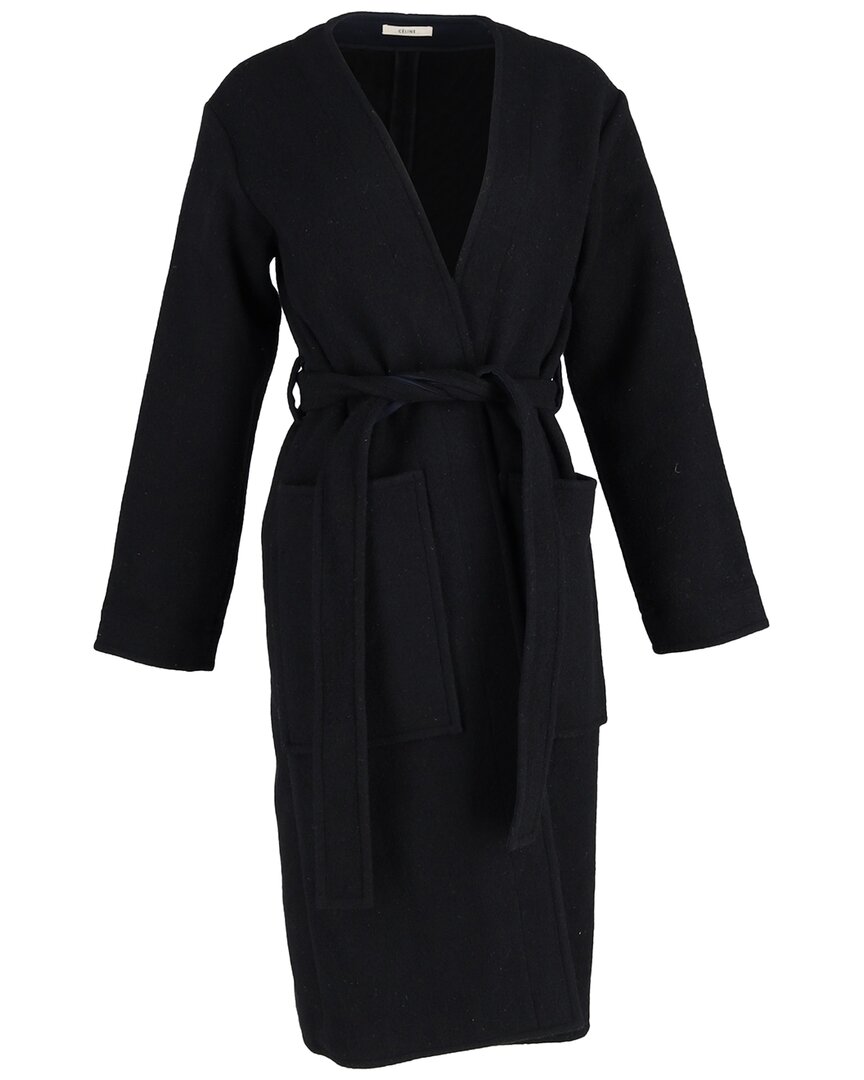 Celine Belted Coat In Black
