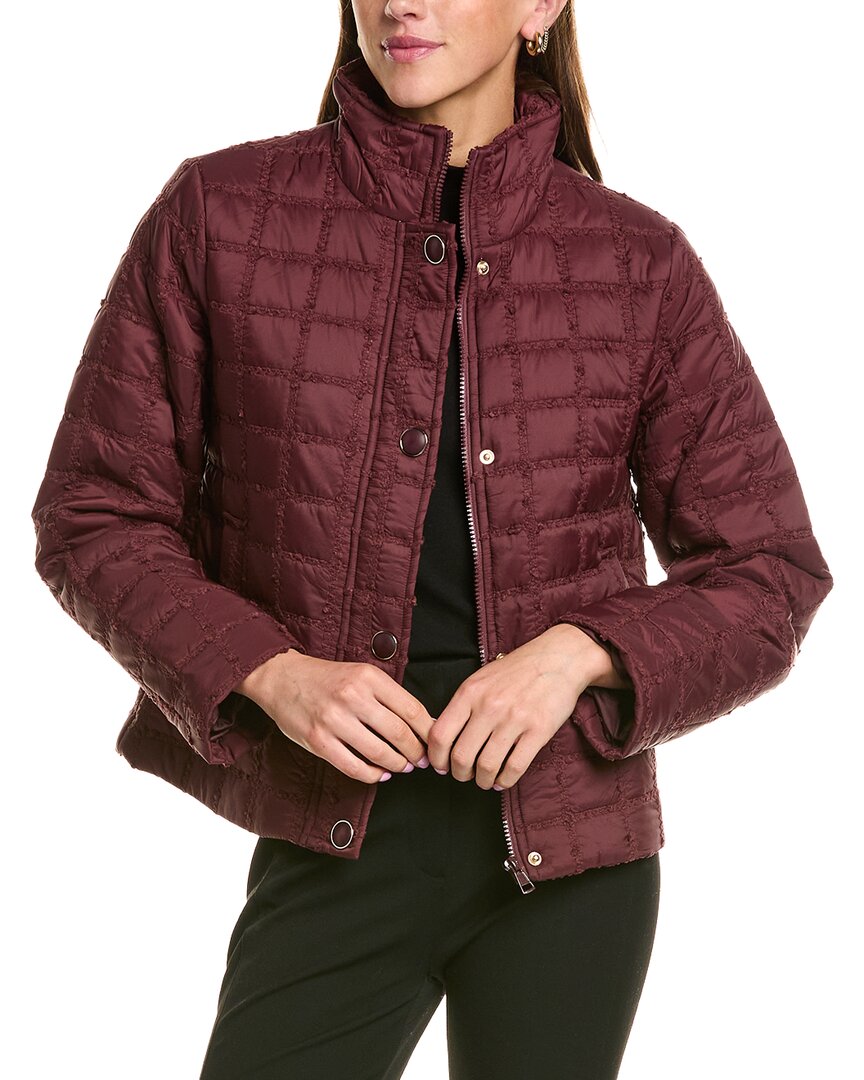 Cece Stand Collar Short Quilted Jacket In Red