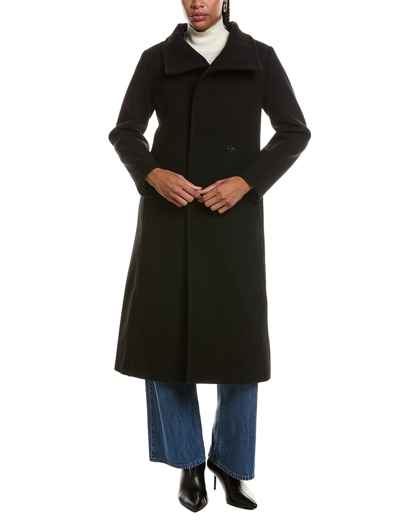 Ellen Tracy Stand Up Collar Longline Jacket In Black