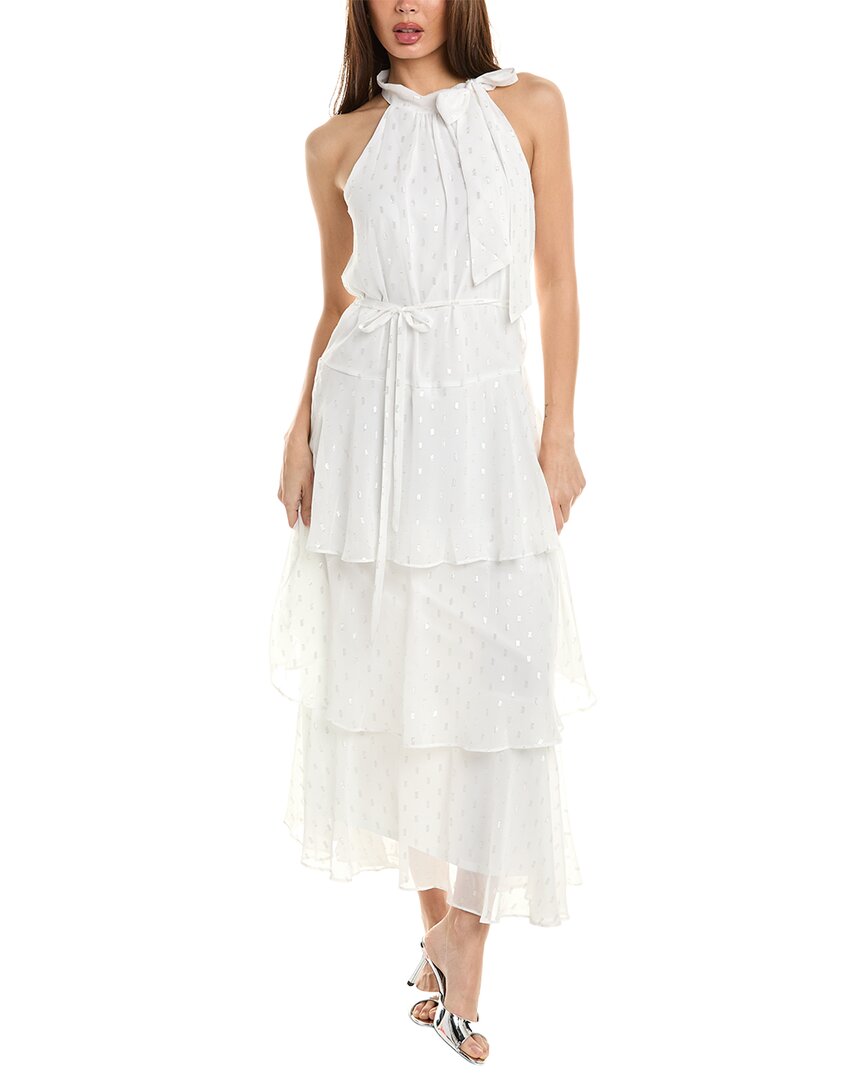 Julia Jordan Chiffon Lurex Clip Midi Dress In White
