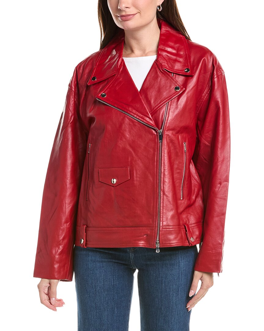 Nvlt Leather Biker Jacket In Red