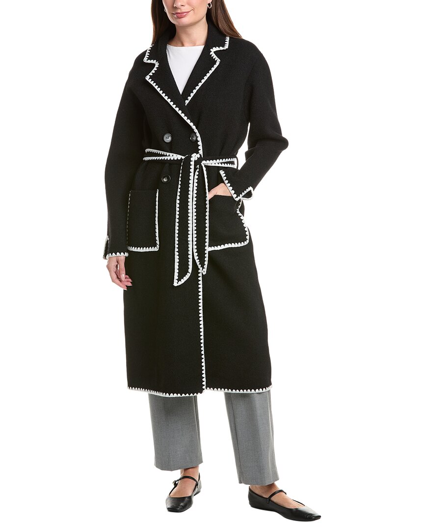 Nvlt Longline Eyelash Wrap Coat In Black