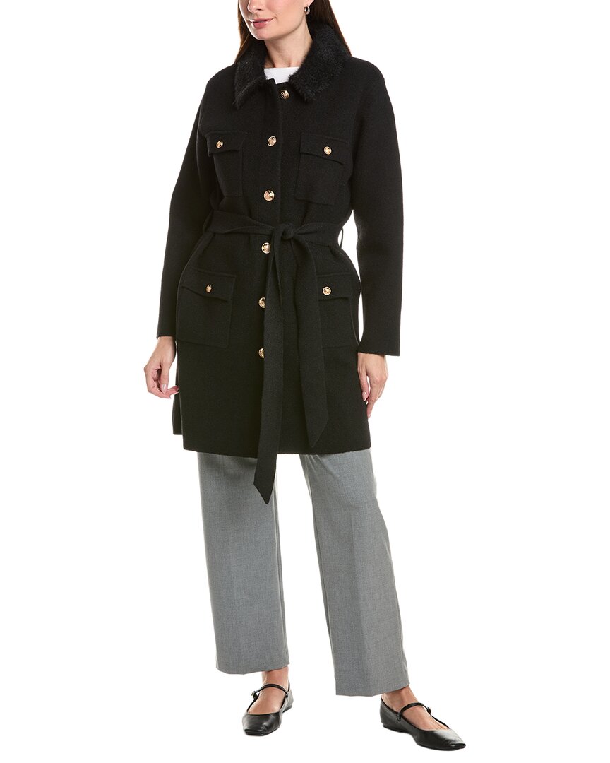 Nvlt Faux Fur Eyelash Military Coat In Black