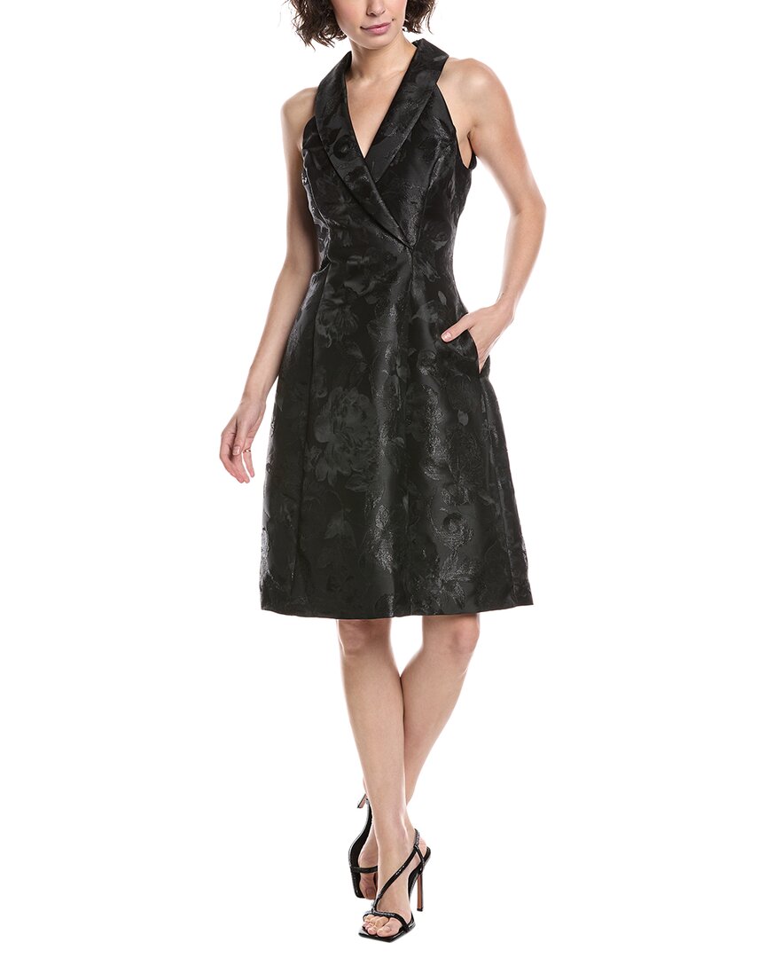 Adrianna Papell Tuxedo Jacquard Dress In Black