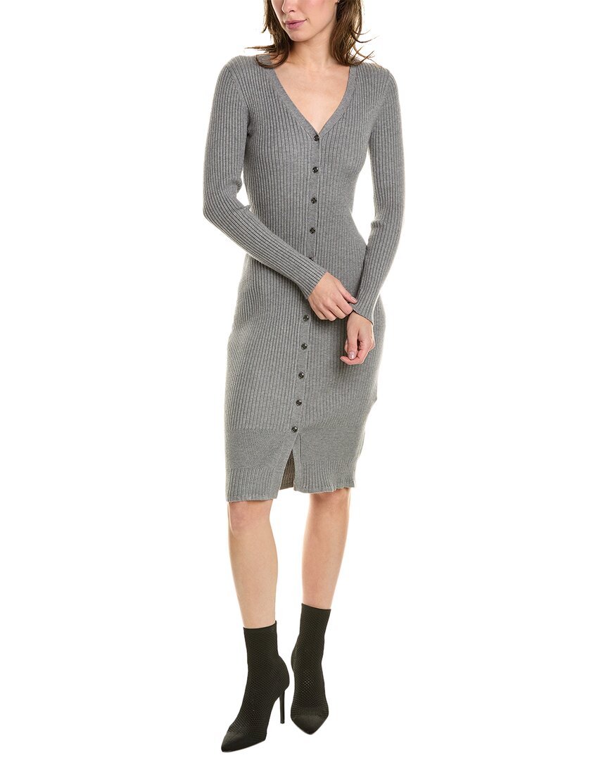 Shop Donna Karan Button Front Sweaterdress In Grey