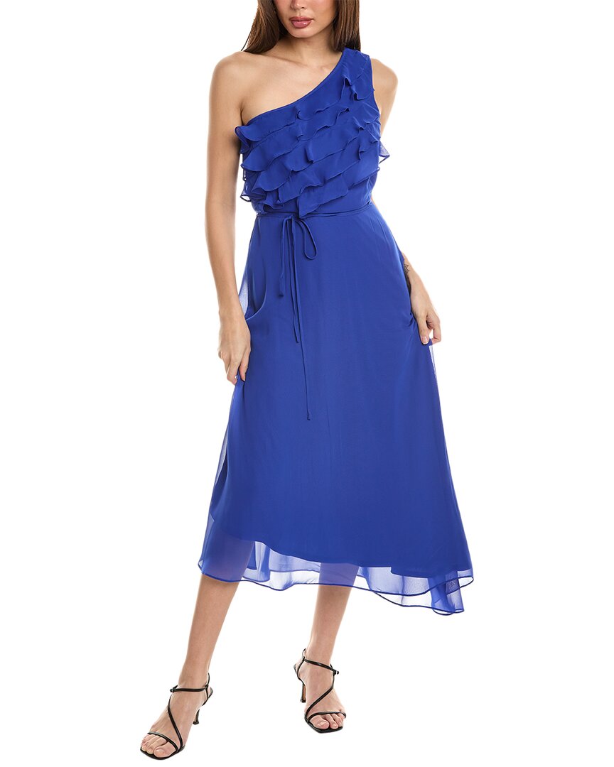 Shop Maison Tara One-shoulder Midi Dress In Blue