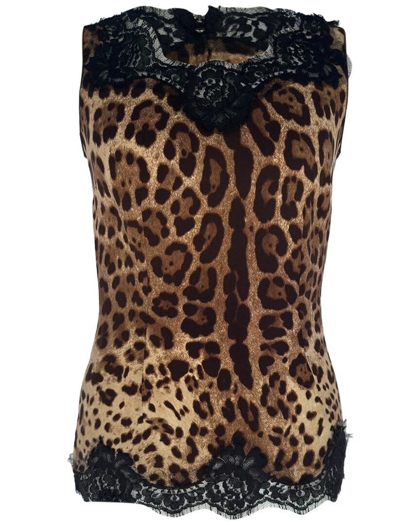 Pre-owned Dolce & Gabbana Leopard-print Lace-trimmed Tank , Size Eu 38 (authentic Pre-  Loved)
