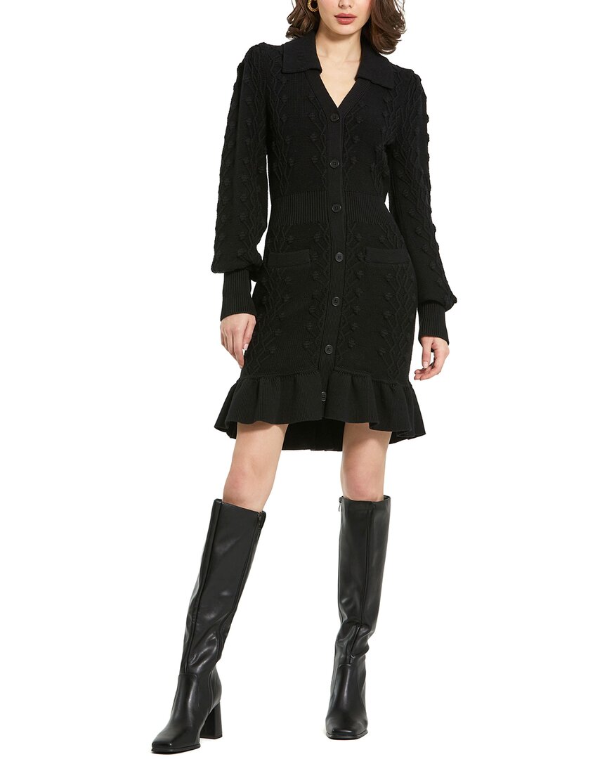 Mac Duggal Long Sleeve Bobble Knit Collared Button Up Dress