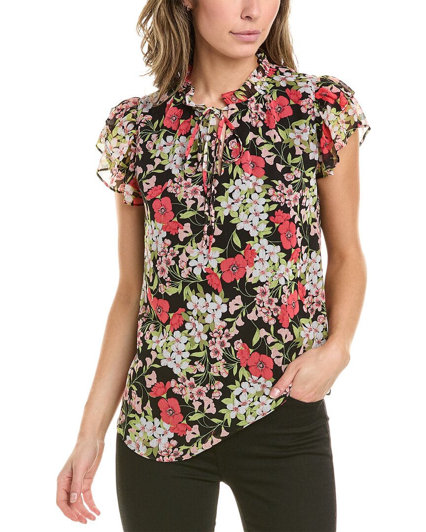 Anne Klein Plus Size Printed Ruffle-sleeve Tie-neck Blouse In Red