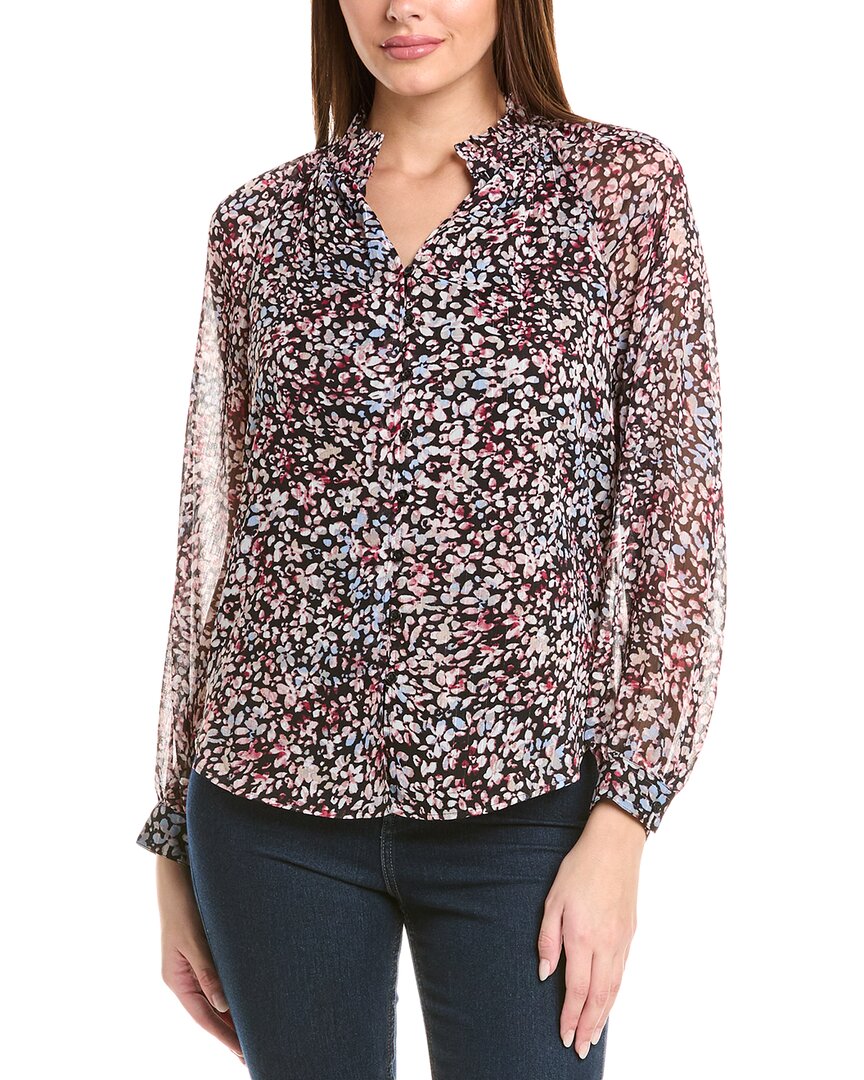 Jones New York Floral Print Keyhole Top In Black