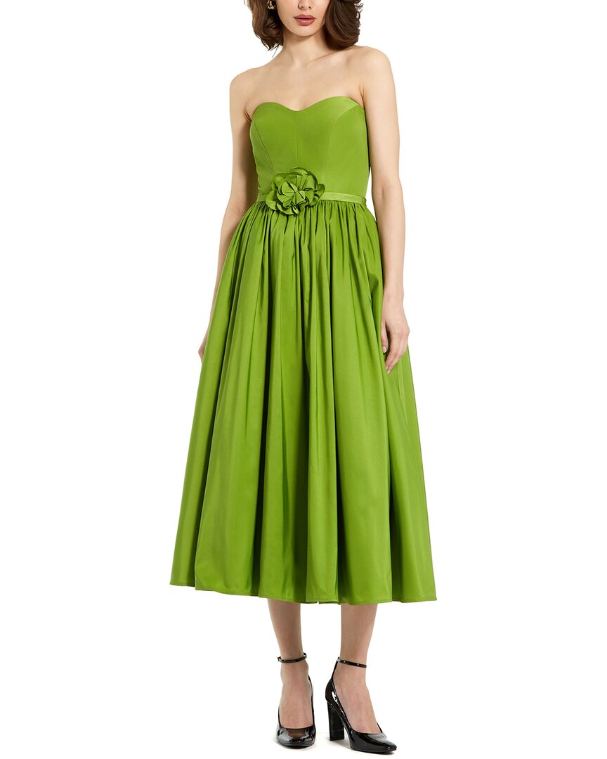 Mac Duggal Strapless Faille A-line Rose Detailed Midi Dress