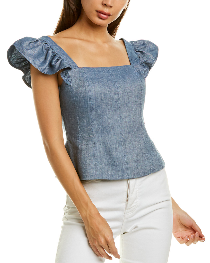 Image of AMUR Ruffle Linen-Blend Top