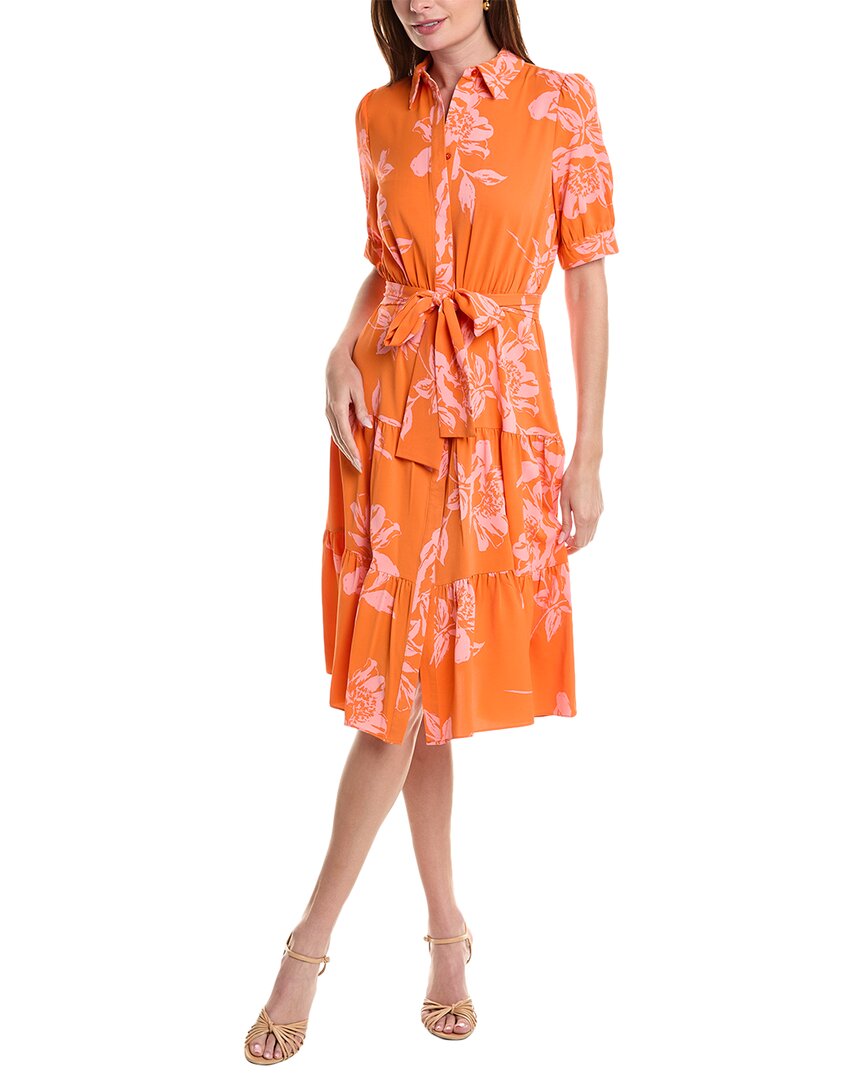 Shop Nicole Miller Tie Waist Shirtdress In Orange