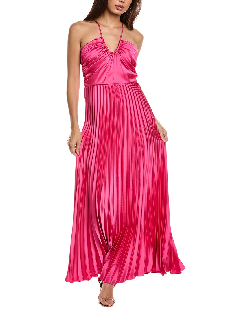 Julia Jordan Sunburst Pleated Satin Maxi Dress In Pink